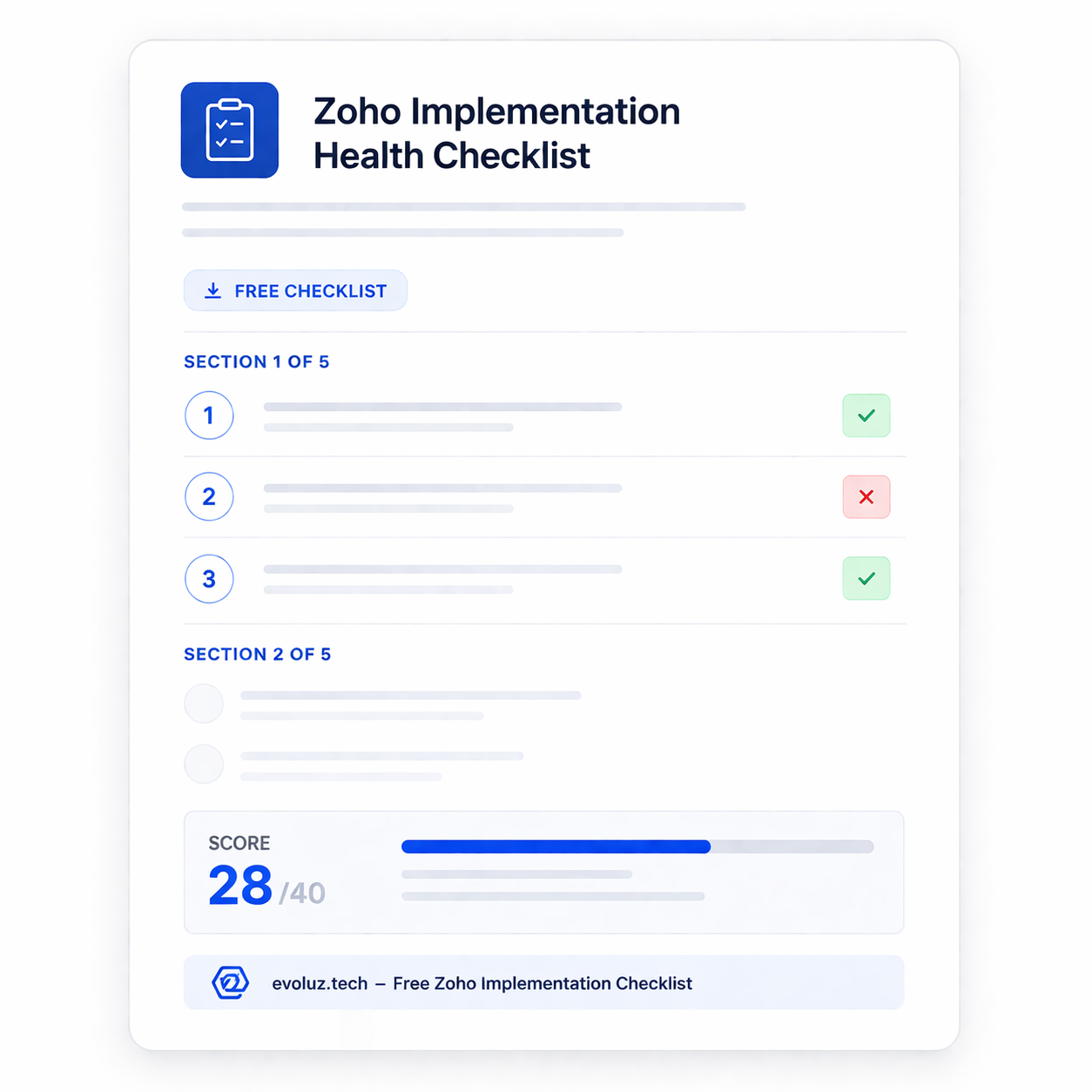 Zoho Implementation Health Checklist PDF preview on a laptop